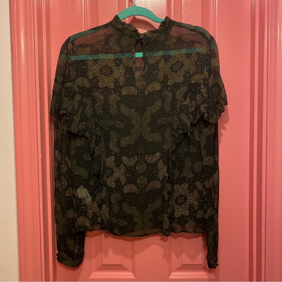 Lucky Brand Sheer Print High Neck Ruffle Blouse - Picture 8 of 10